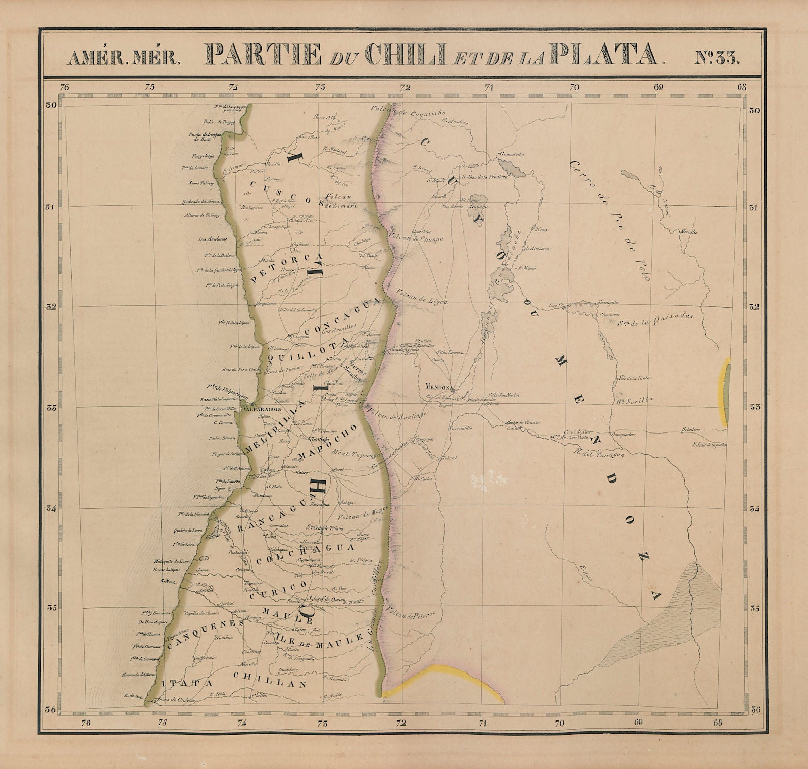Amér Mér Chili & La Plata 33 Central Chile. Cuyo Argentina VANDERMAELEN 1827 map